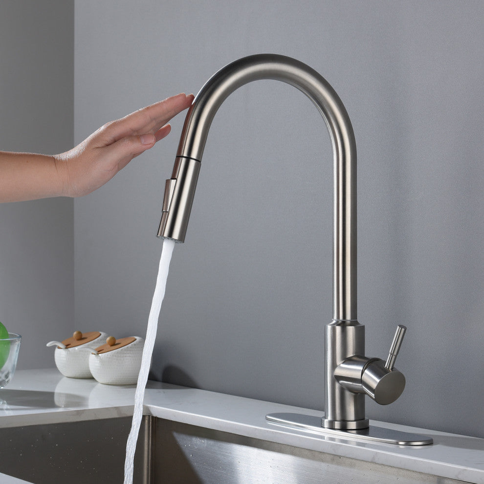 Wellfor Touch Kitchen Sink Faucet With Pull Down Sprayer, Single-Handle, Brushed Nickel