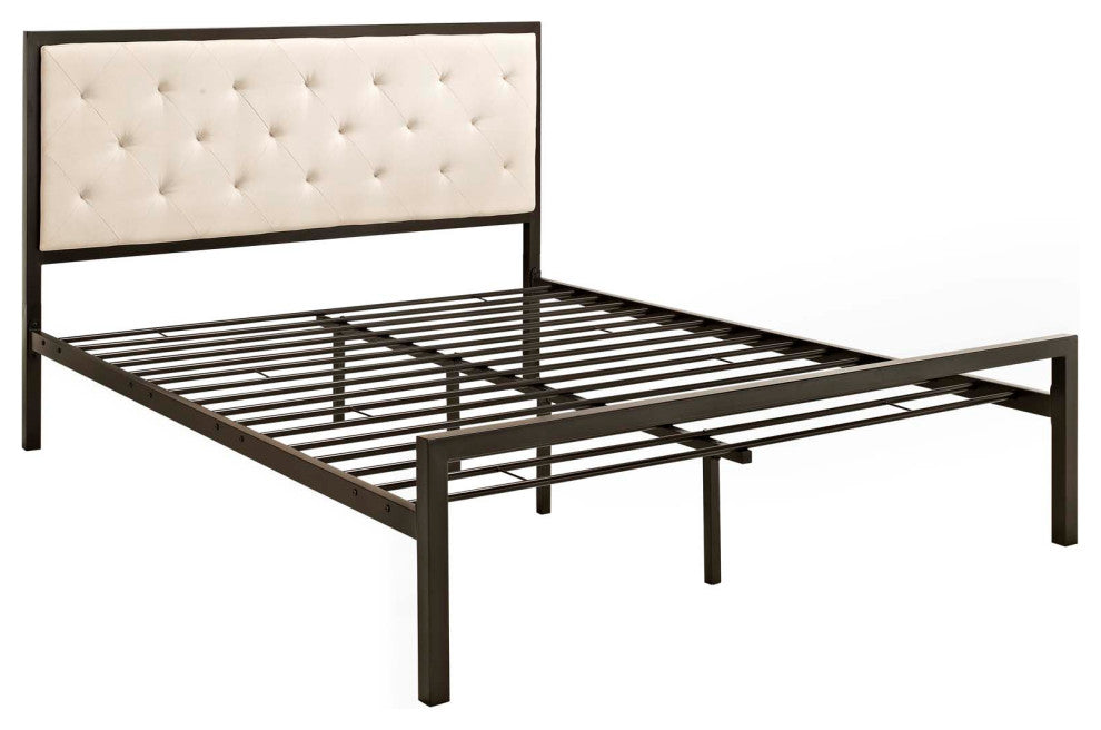 Mia Queen Fabric Bed, Brown Beige