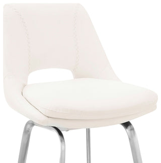 Carise White Faux Leather and Brushed Stainless Steel Swivel 26" Counter Stool