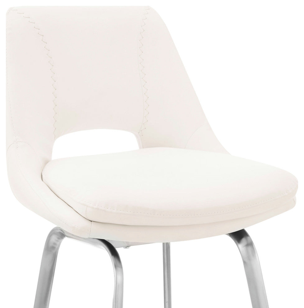 Carise White Faux Leather and Brushed Stainless Steel Swivel 26" Counter Stool