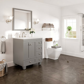 Eviva Acclaim 28" Transitional Bathroom Vanity w/ White Carrara Top, Grey
