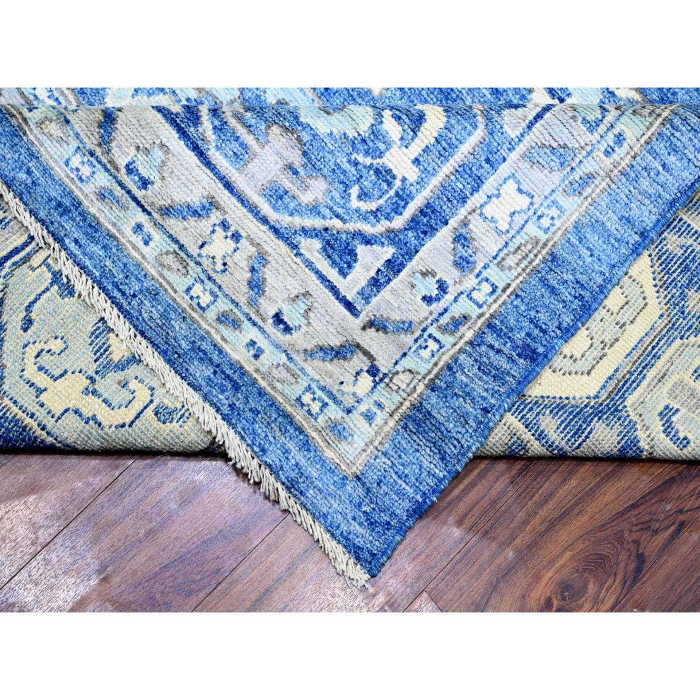Blue Anatolian Village Inspired Soft Wool Hand Knotted Oversized Rug 11'9"x15'1"
