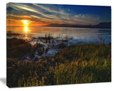 Warm River Sunset With Migrating Geese, Landscape Canvas Art Print, 40"x30"
