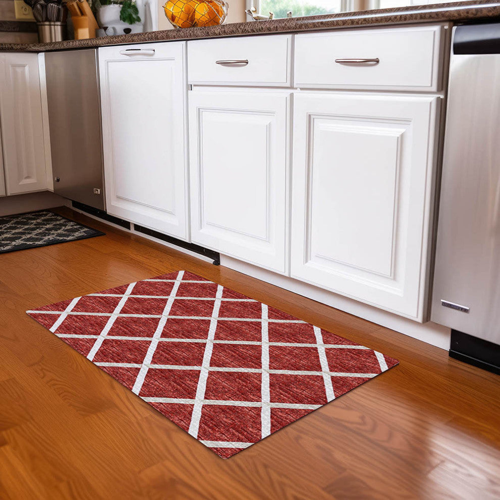 Indoor/Outdoor York YO1 Red Machine Washable 1'8" x 2'6" Rug