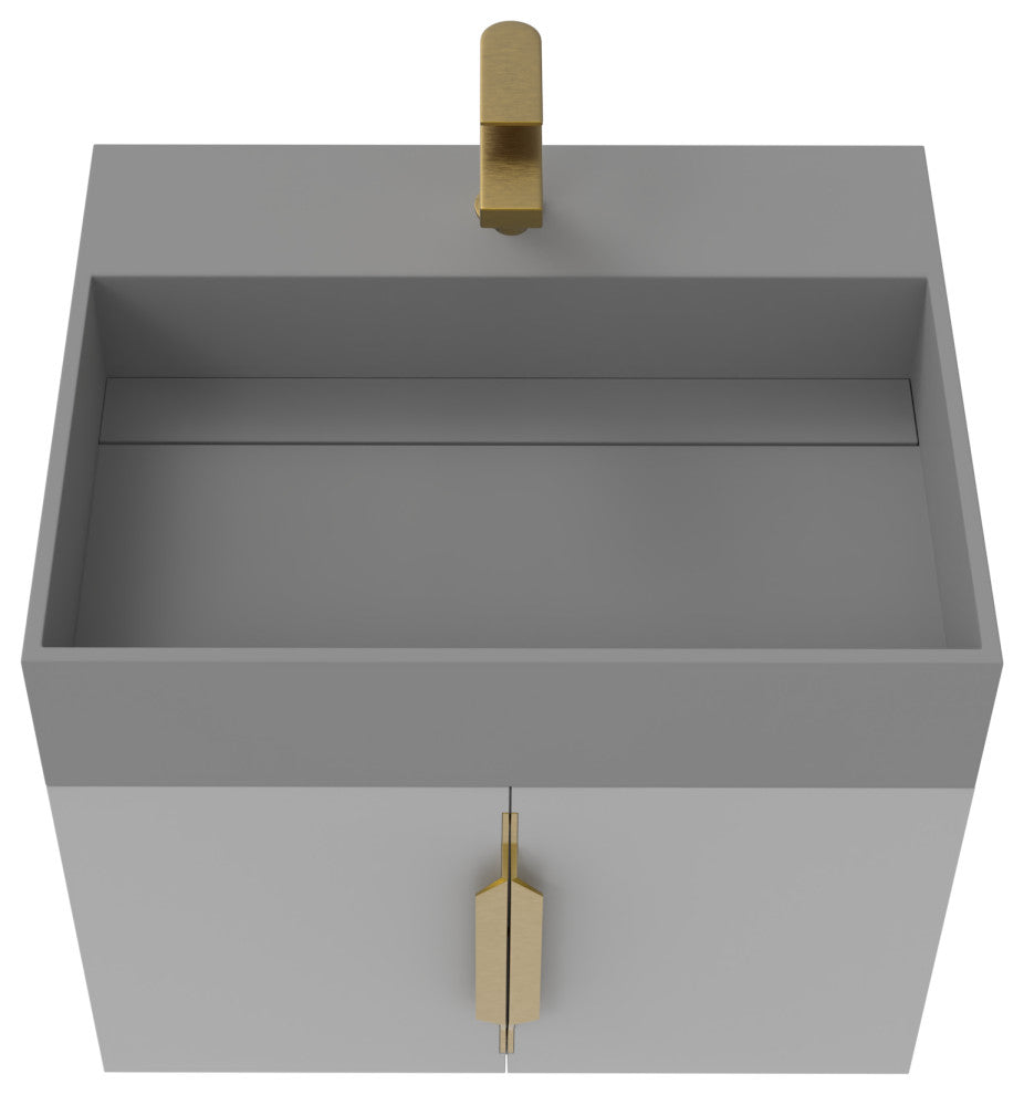 CastelloUSA Amazon 24" Wall Mounted Bathroom Vanity Set, Gray, Gray Top, Gold