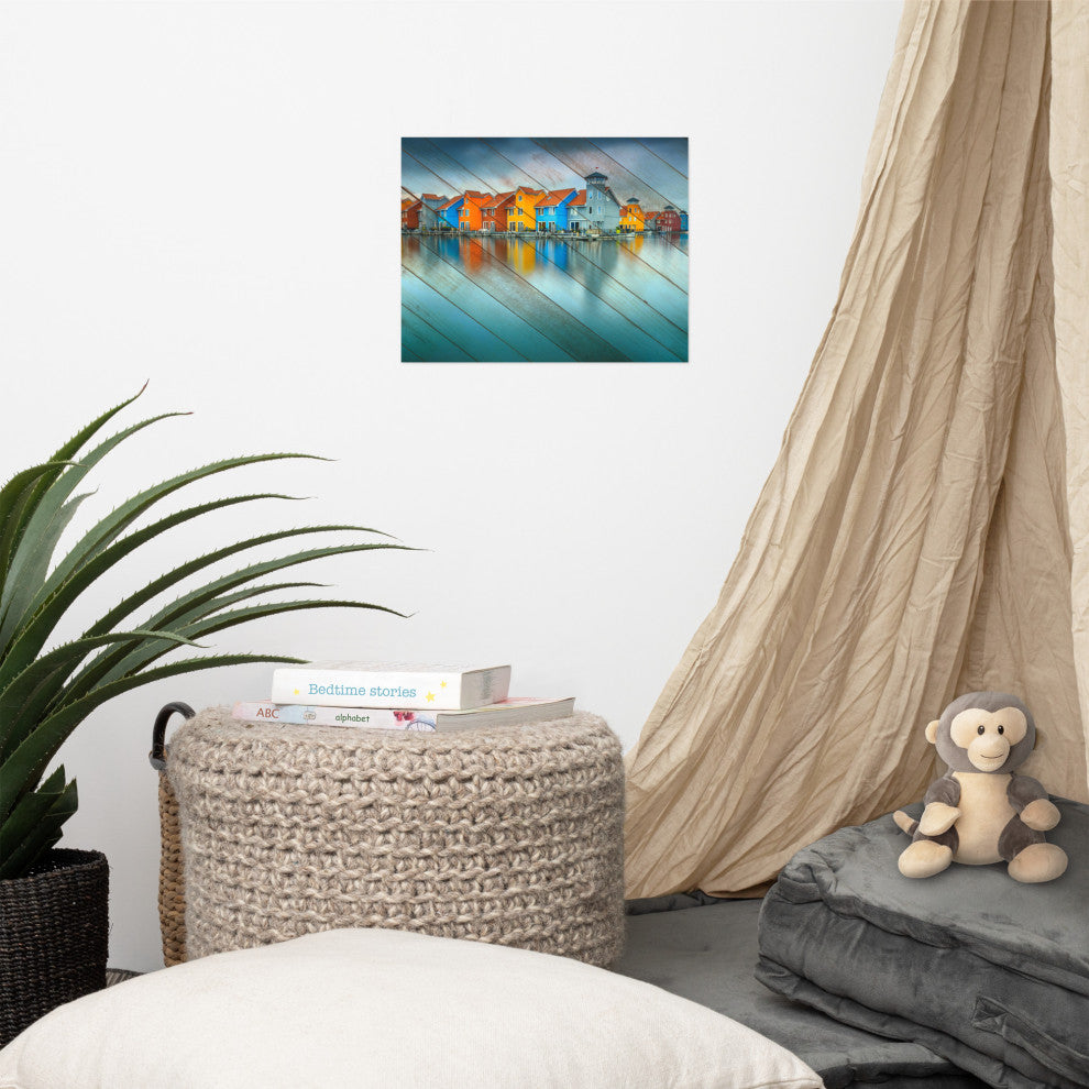 Faux Wood Blue Morning at Waters Edge Groningen Unframed Wall Art Prints, 11" X 14"