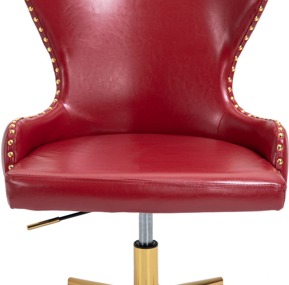 Hendrix Swivel and Adjustable Vegan Leather Office Chair, Red, Rich Gold Base