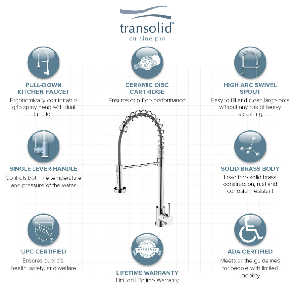 Transolid Cuisine Pro Pull-Out Kitchen Faucet, Polished Chrome