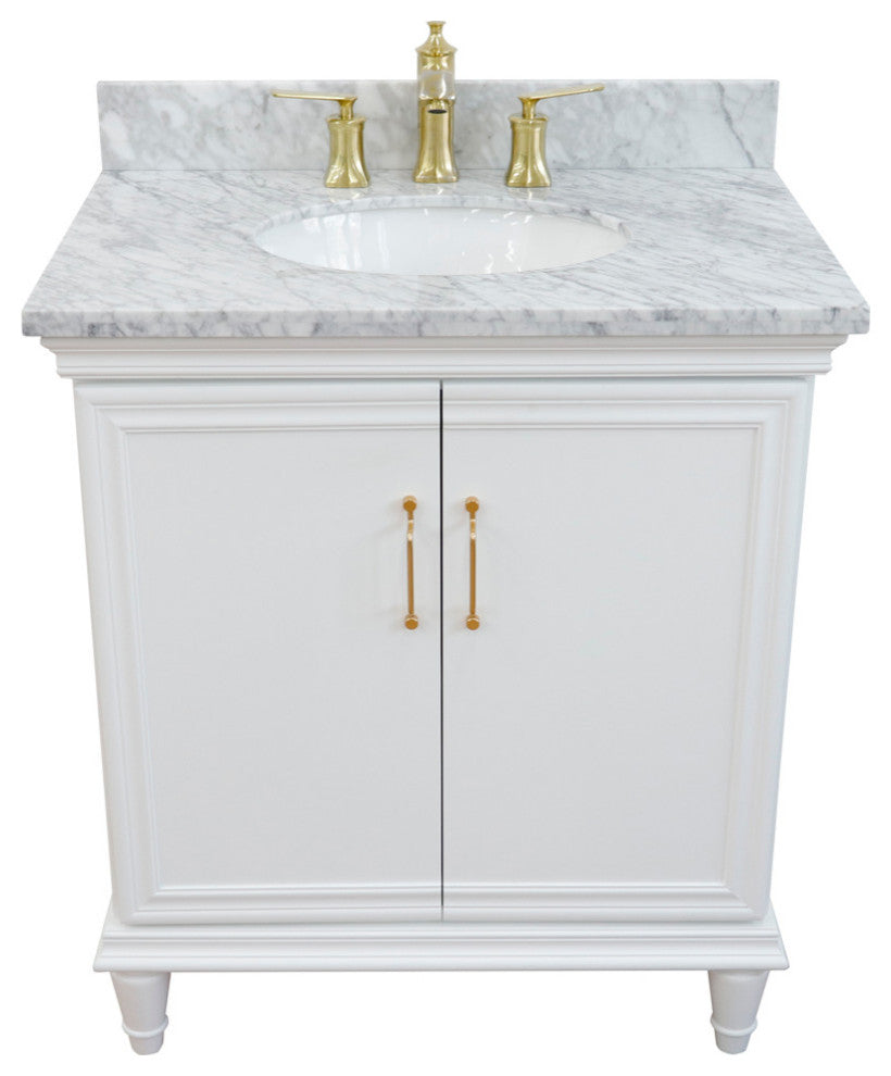 31" Single Vanity, White Finish With White Carrara And Oval Sink