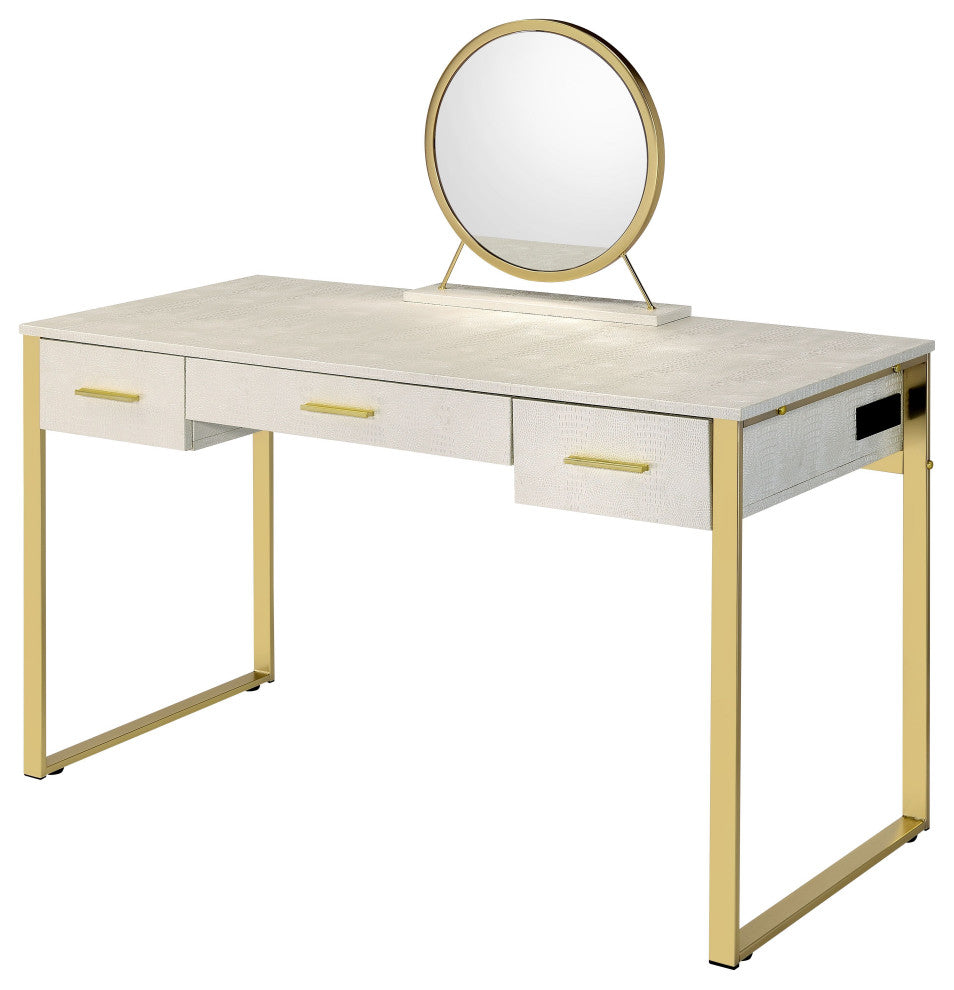 ACME Myles Vanity Set With USB Port, Antique White, Champagne