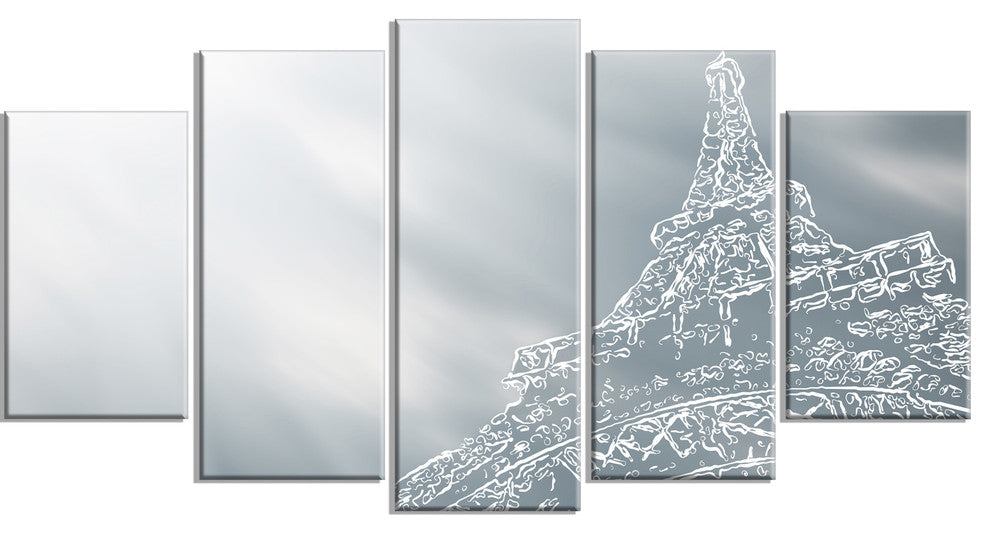 Paris Eiffel TowerArt Background, Silver, Canvas Print, 60"x32", 5 Panels