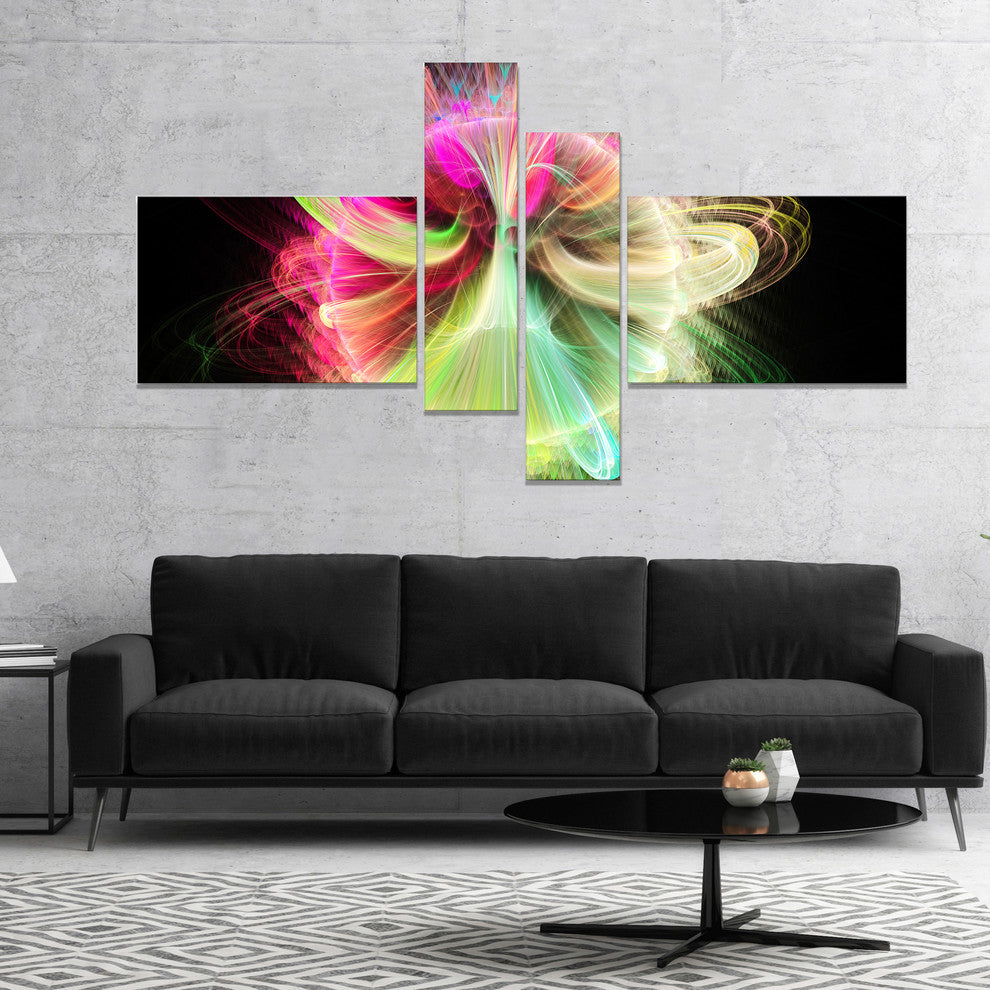 Large Circle with Yellow Curves, Floral Canvas Art Print, 60"x32", 4 panels