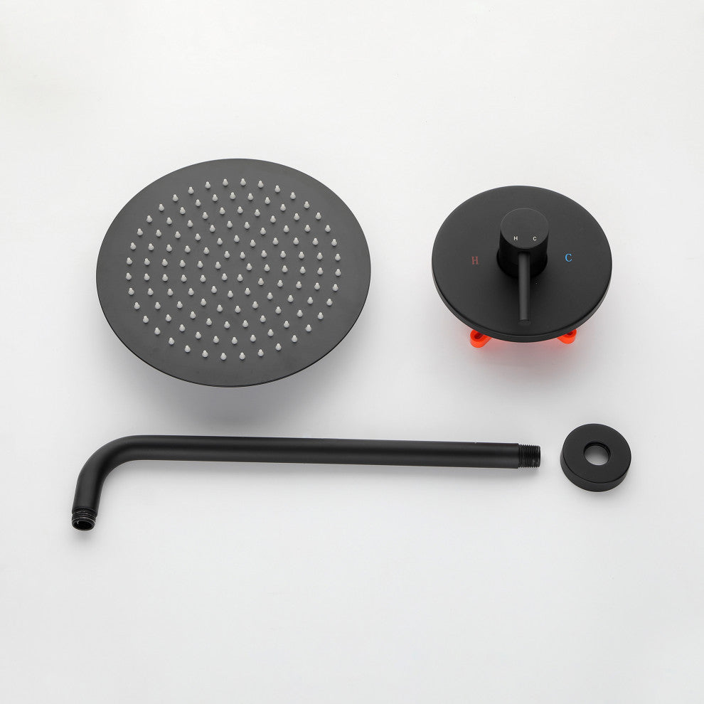 Wall Mount Shower Faucet With Rough-In Valve, Matte Black