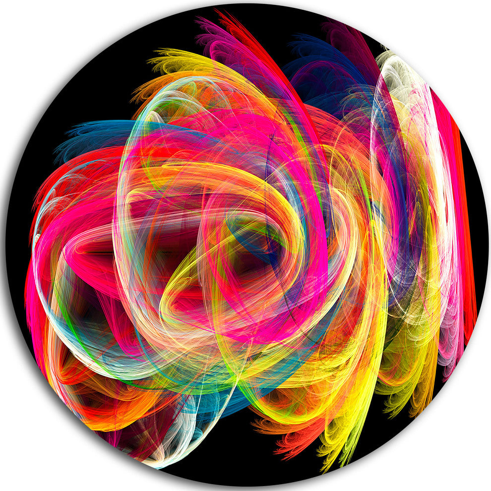 Colorful Thick Strokes In Black, Abstract Disc Metal Wall Art, 23"
