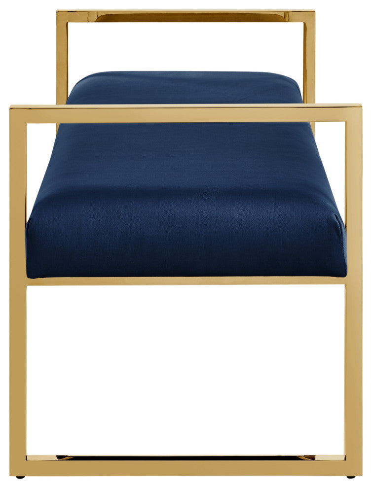 Inspired Home Maddyn Bench,Upholstered, Velvet Navy/Gold