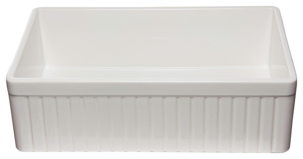 ALFI brand AB532-W 33 Inch  White Single Bowl Fluted Fireclay Farm Sink