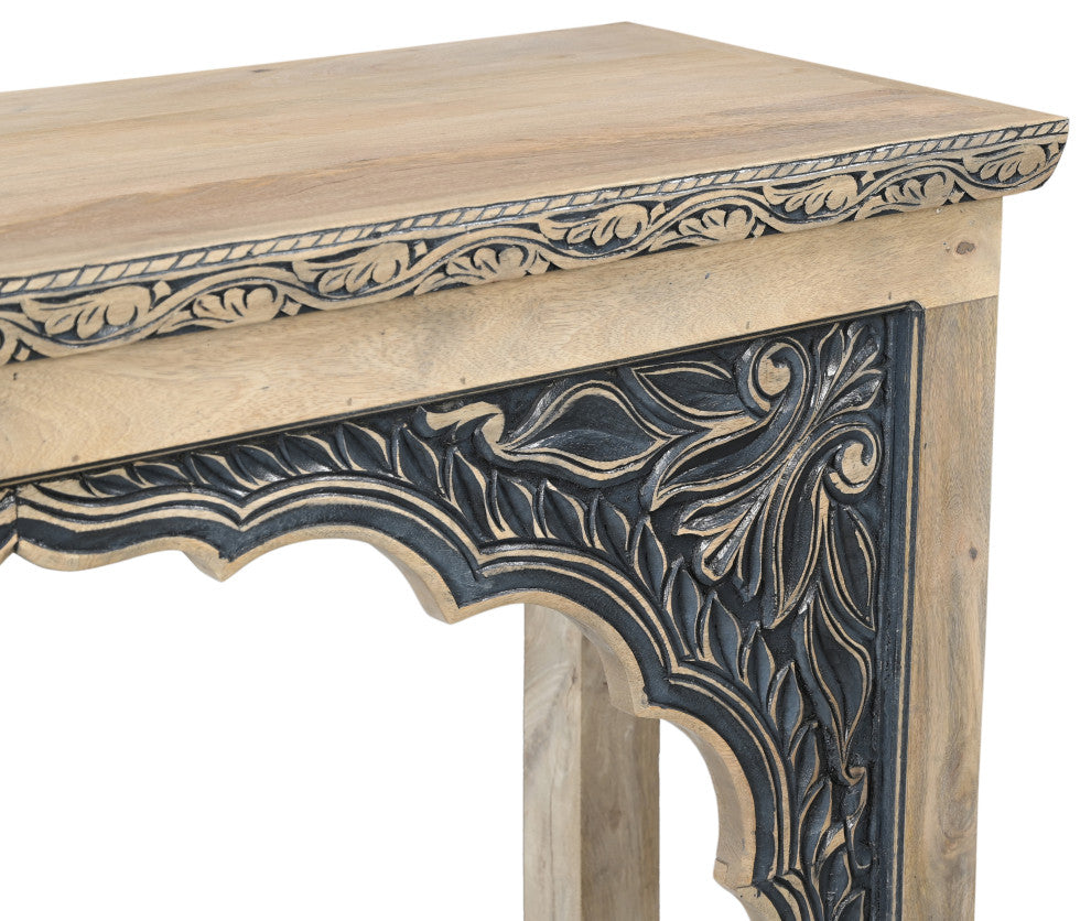 Sophia Carved Solid Wood Console Table, Beige/Black