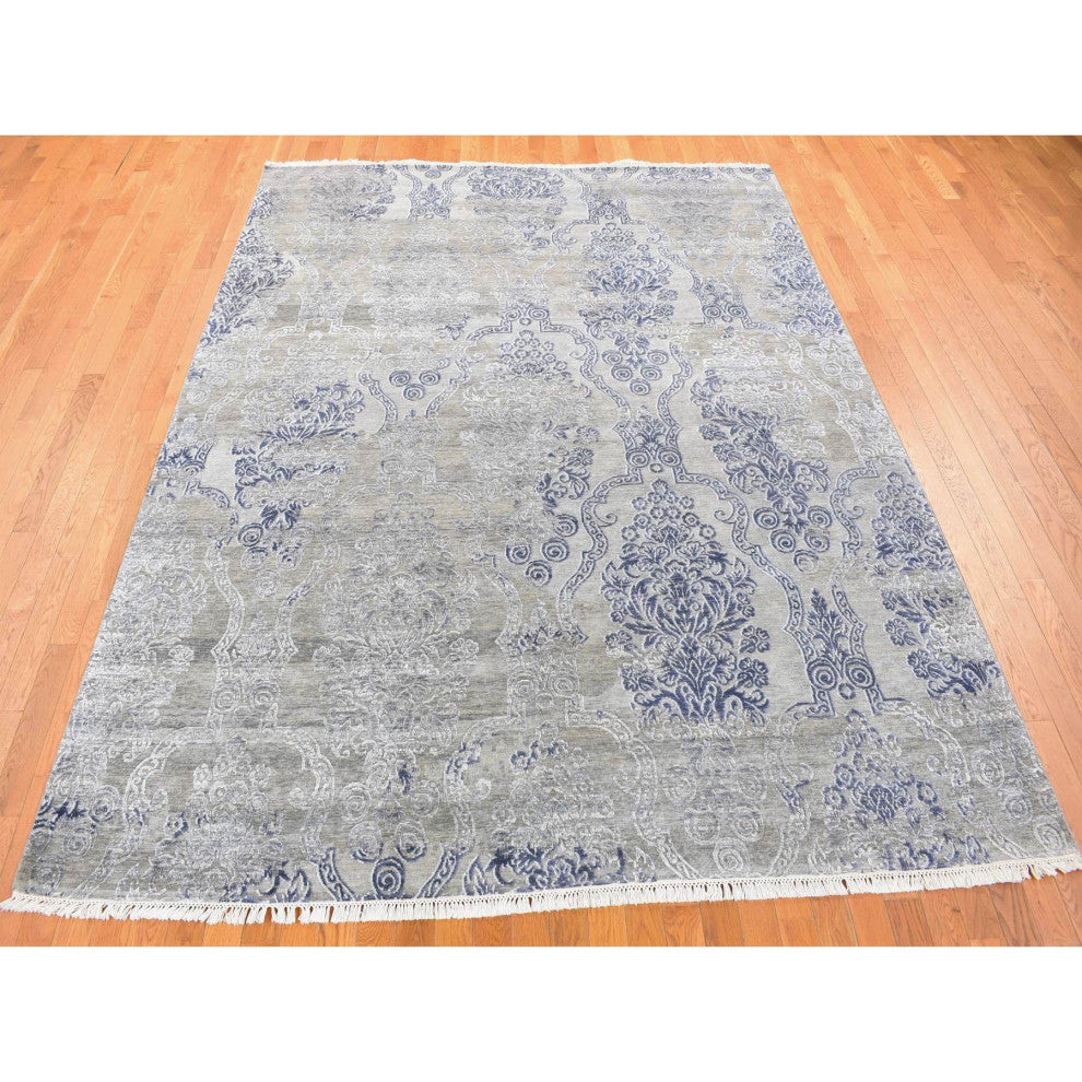 Taupe Hi and Lo Silk With Textured Wool Hand Knotted Transitional Rug 8'1"x10'4"