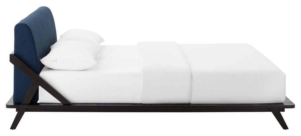 Luella Queen Upholstered Fabric Platform Bed, Walnut Blue