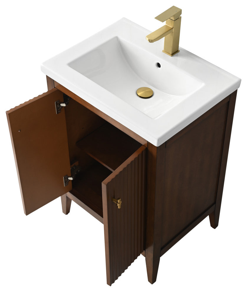 Vanity Art Freestanding Vanity, Walnut, 24", Single Sink, Golden Brushed