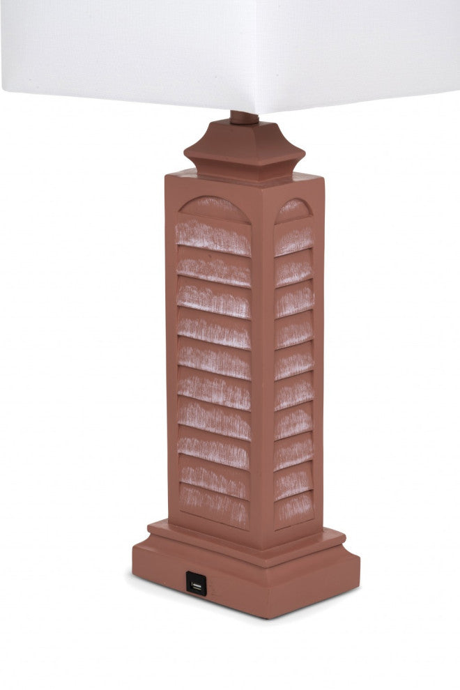 Set of 2 Light Red Louver Base Table Lamps With USB