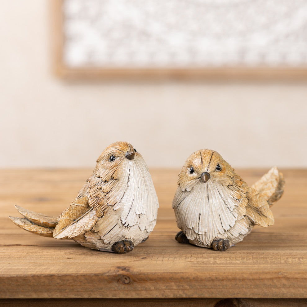 Carved Leaf Bird Figurine, 2-Piece Set