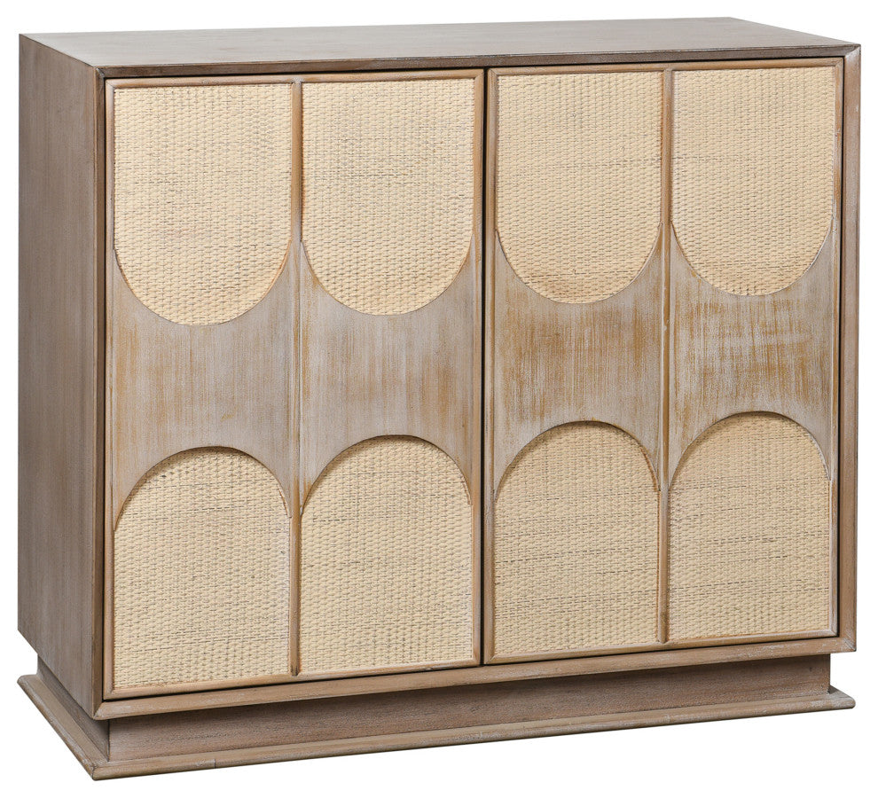 Melrose Cabinet-Two Woven Cane Doors-Light Bisque Finish-White Wash Top Coat