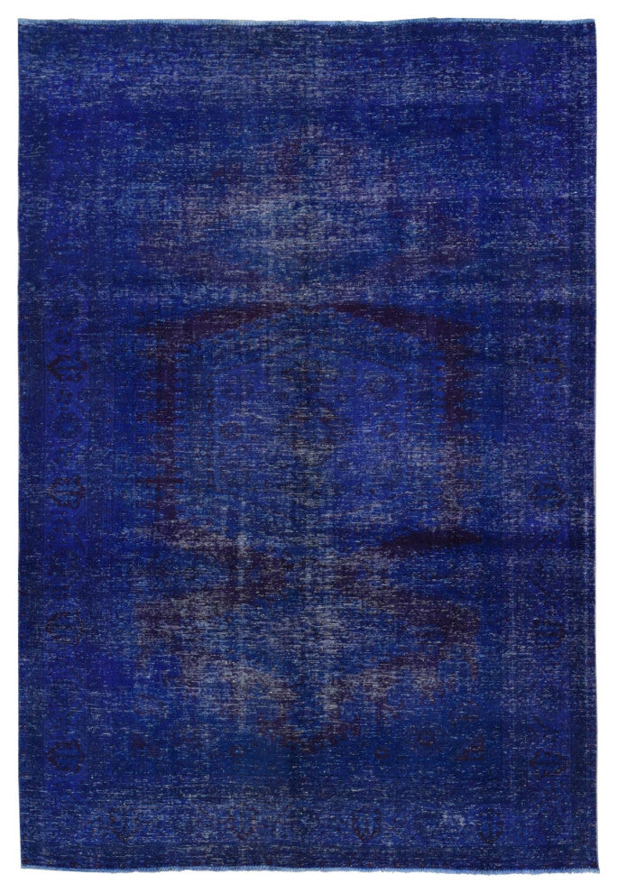 Purple, Overdyed Persian Viss Design Soft Wool Hand Knotted Rug, 6'10"x10'1"