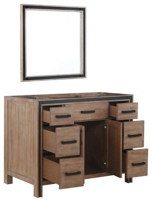 Ziva Rustic Barnwood 48" Single Vanity, no Top and 34" Mirror