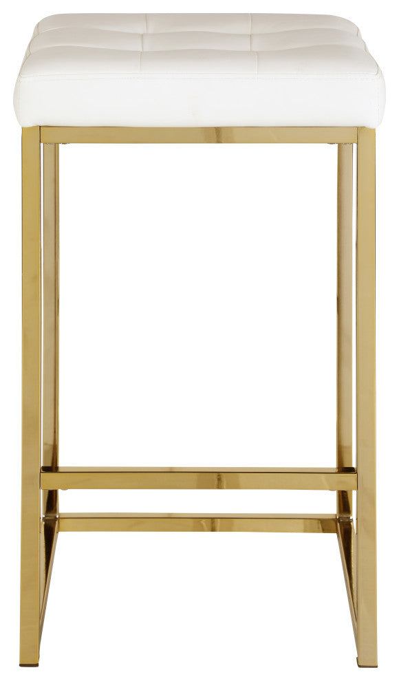 Nicola Counter Stool, Set of 2, White, Vegan Leather, Gold Base