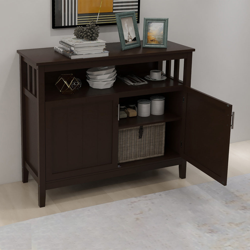 Wood Double Door Accent Cabinet with Open Shelf, Brown, 40" X 16"