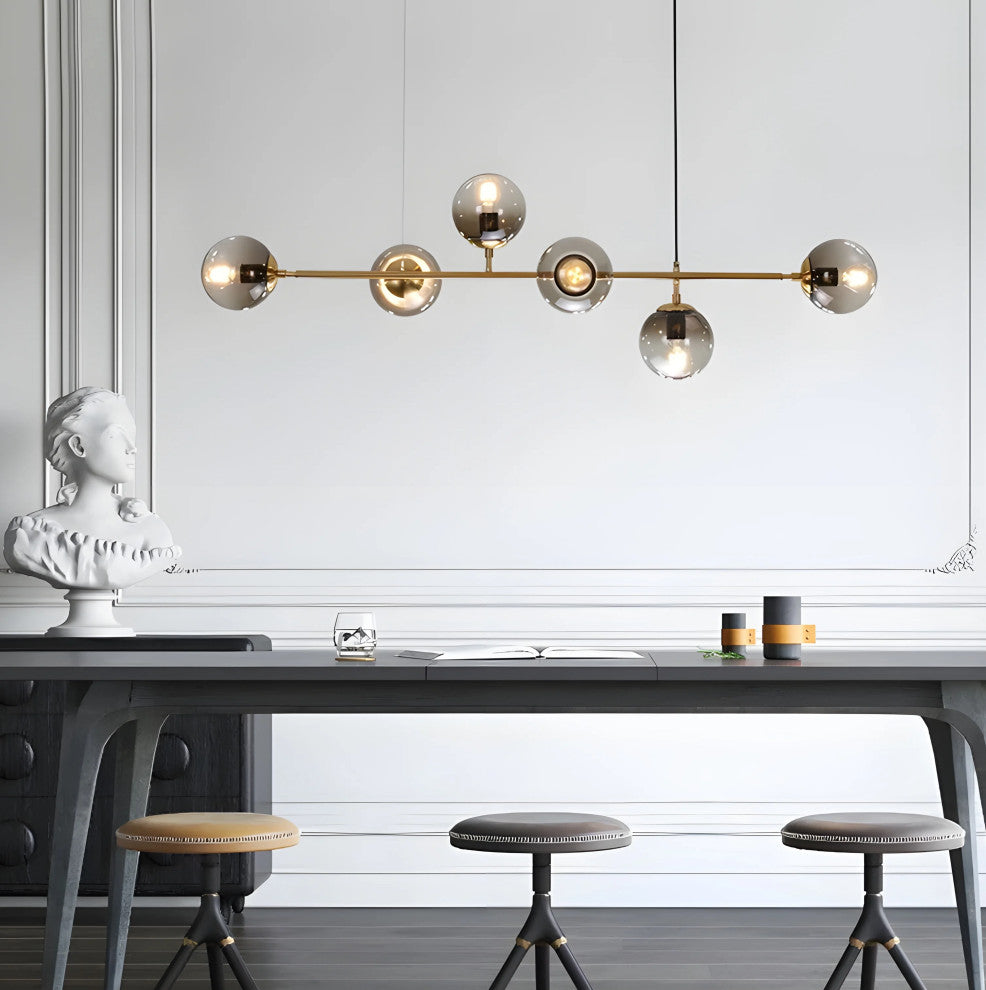 Igliano | Creative LED Pendant Light in the Shape of Glass Ball for Dining Room, Gold, Clear Glass, Warm Light