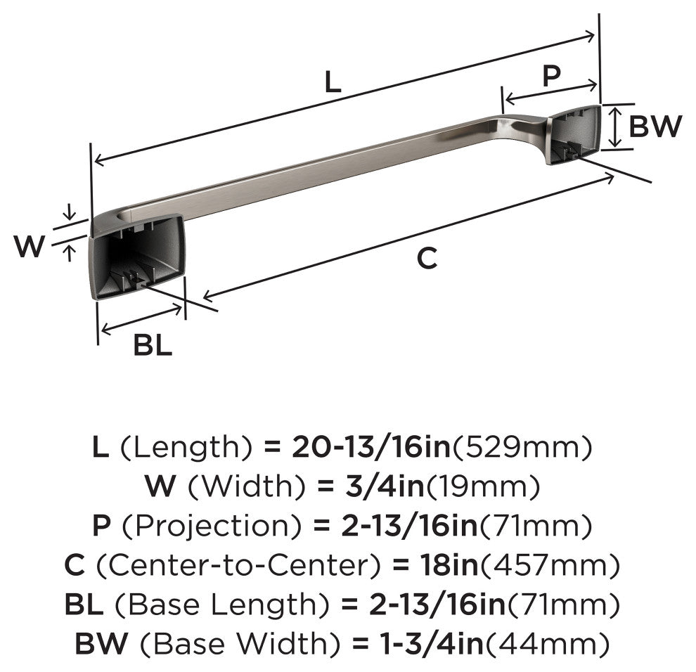 Amerock Highland Ridge Transitional Towel Bar, Brushed Nickel, 18" Center-to-Cen