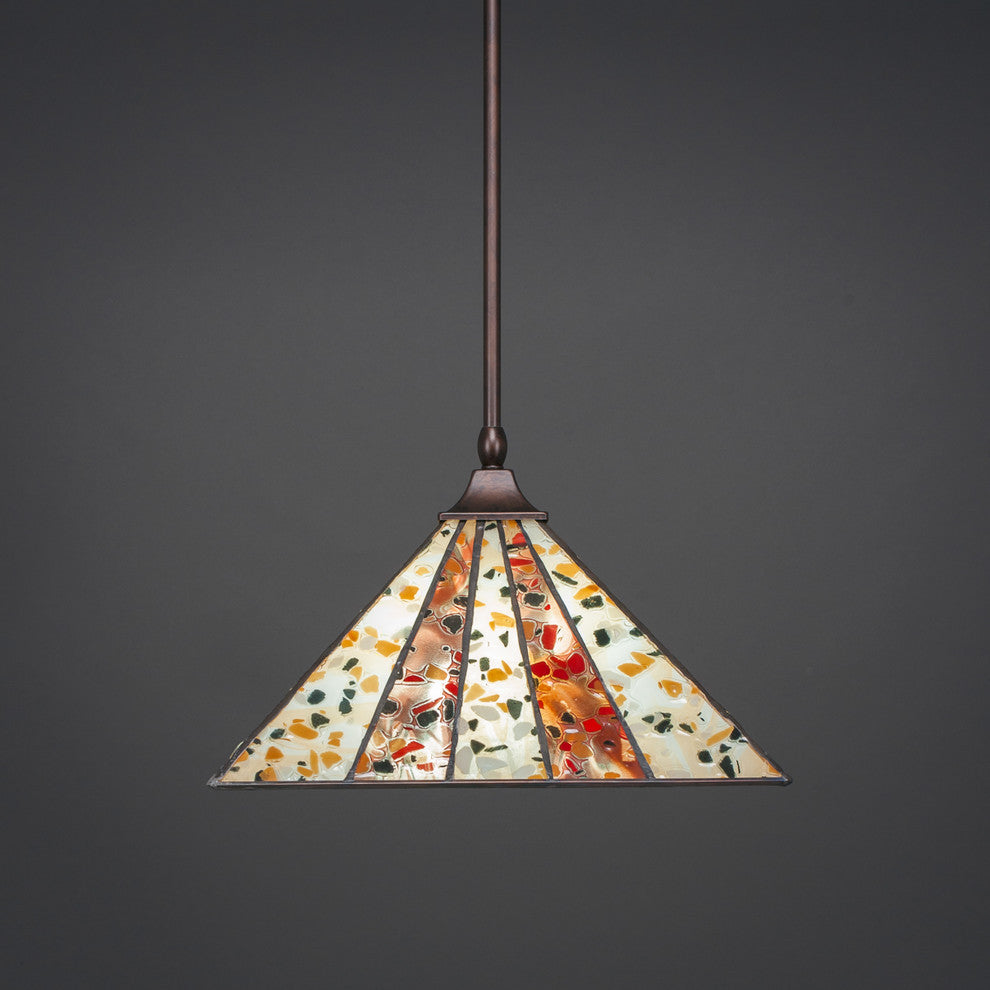 1-Light Stem Hung Pendant, Bronze/Fiesta Art