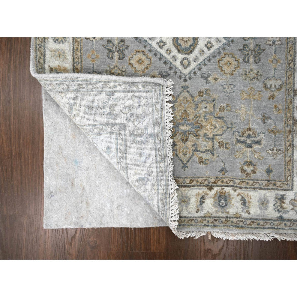 Medium Gray, Hand Knotted, Karajeh Design, Organic Wool, Rug, 3'1"x5'