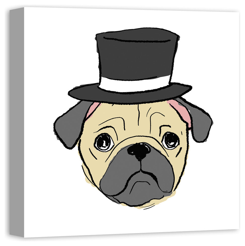Designs Direct Pug With Top Hat 20x20 Canvas Wall Art