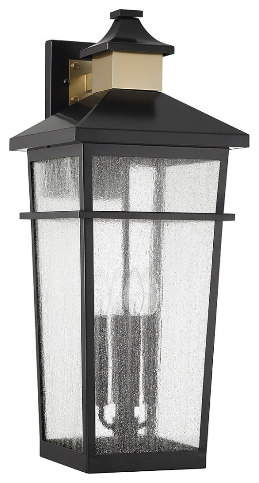 Kingsley 4-Light Outdoor Wall Lantern, Matte Black With Warm Brass Accents