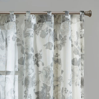 Madison Park Simone Printed Floral Rod Pocket and Back Tab Voile Sheer Curtain