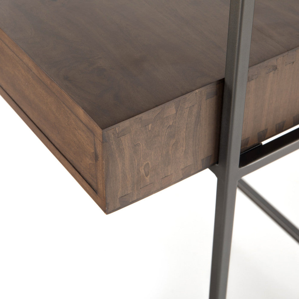 Trey Modular Wall Desk Auburn Poplar, Natural Iron, Black Leather