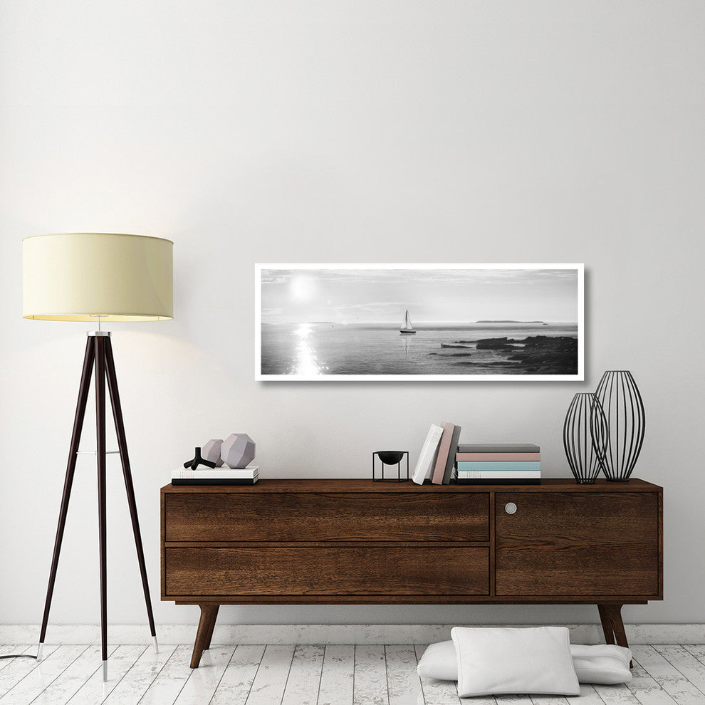 "Evening Sail Black and White" Digital Paper Print by Sue Schlabach, 56"x20"
