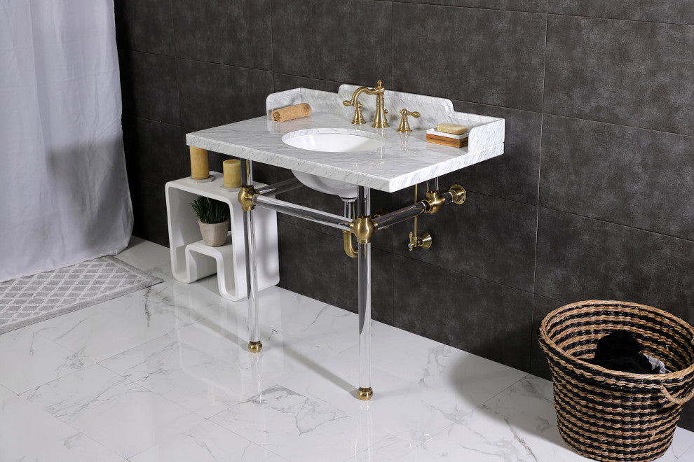Kingston Brass LMS3630MA7 36" Carrara Marble Console Sink, Acrylic Legs