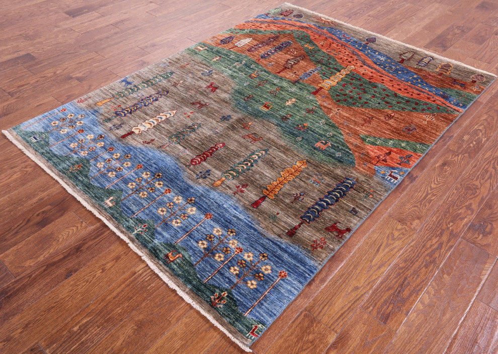 4' 11" X 6' 9" Persian Gabbeh Tribal Handmade Rug Q5558