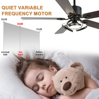 52" Modern Ceiling Fan with 5 Reversible Blades, Remote and LED Light, Black