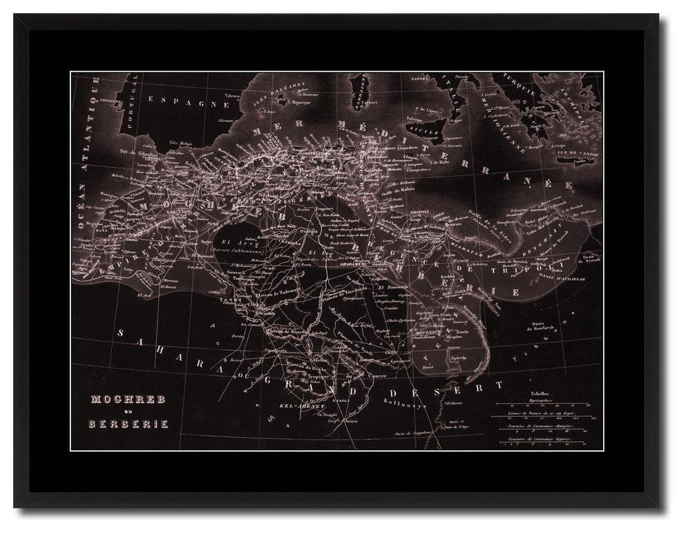 North Africa Barbary Coast Vintage Vivid Sepia Map Canvas, 28"x37"