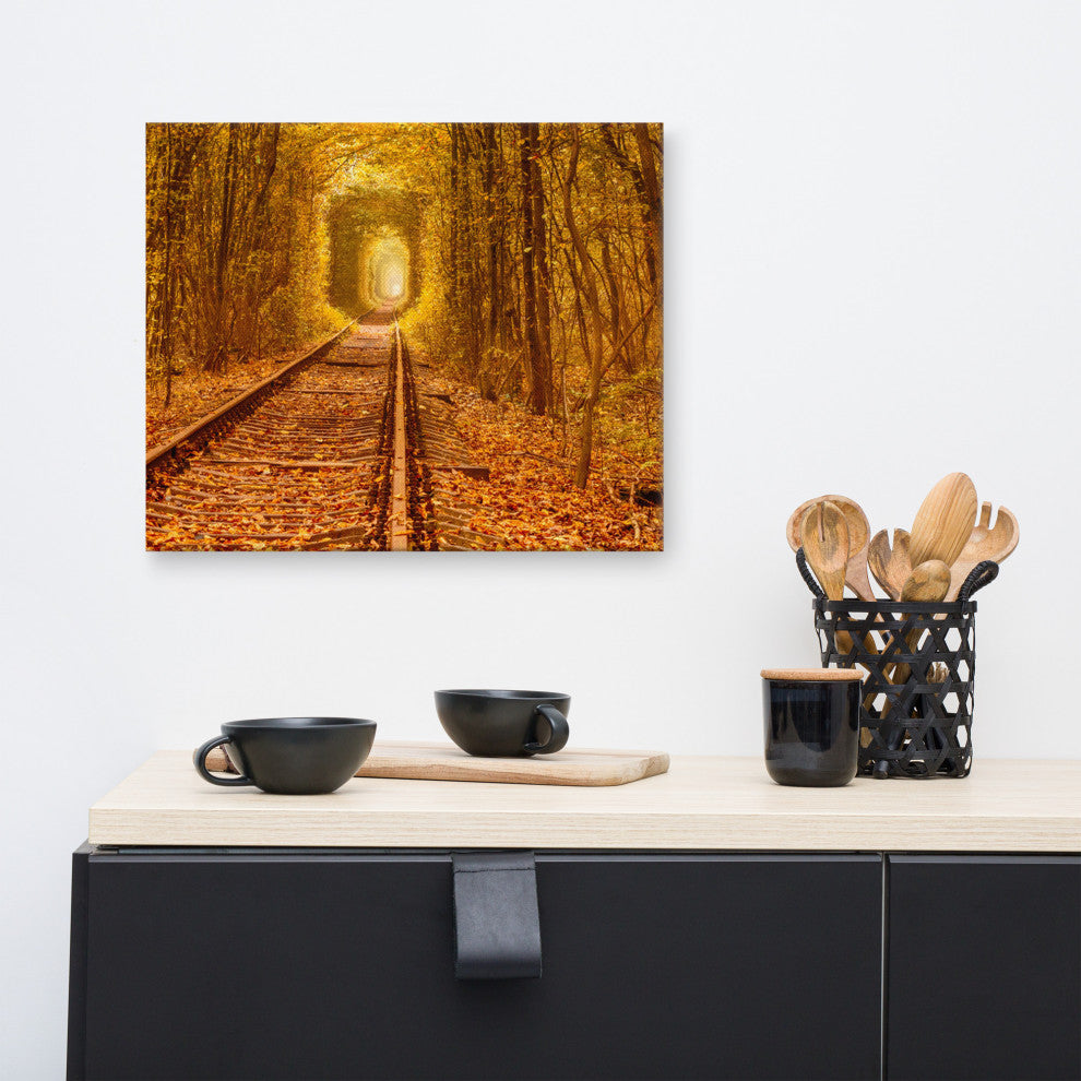 Ukraine Forest Railway Tunnel of Love Landscape Photo Canvas Wall Art Print, 16" X 20"