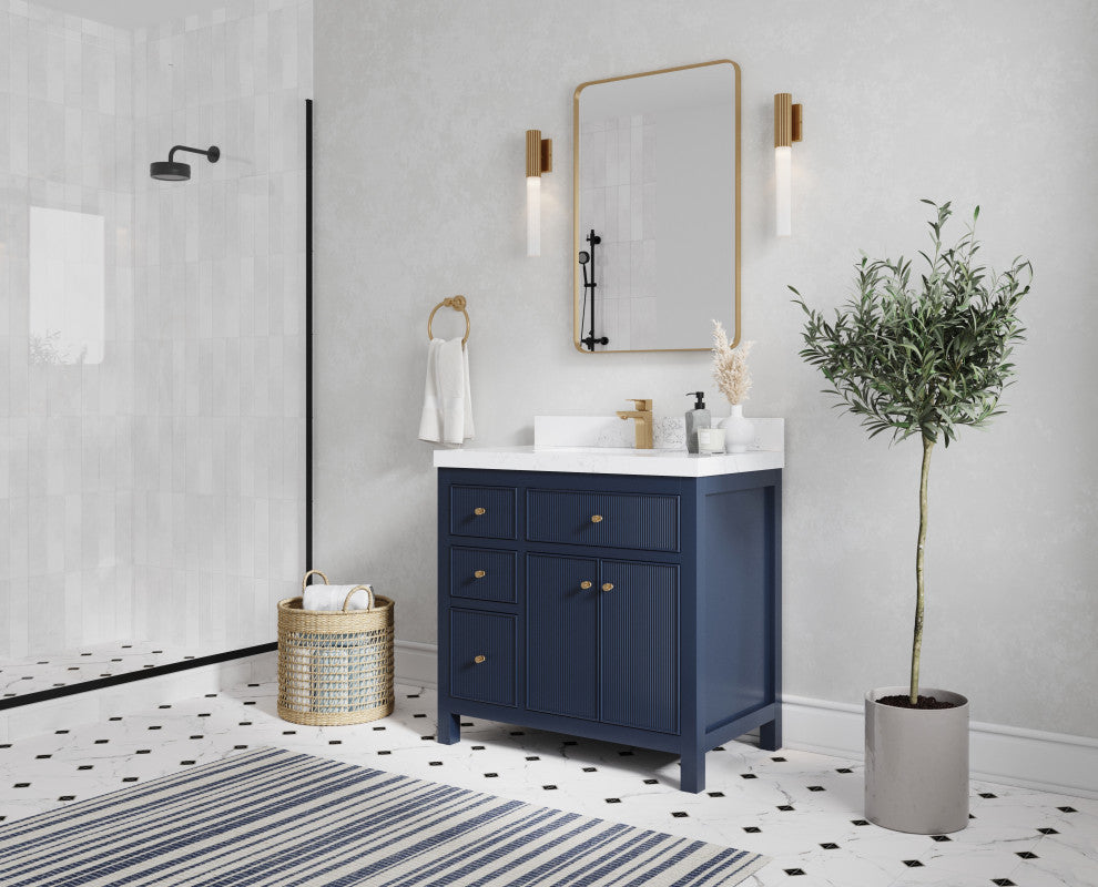 Sonoma 36" Center Sink Bath Vanity in Hale Navy Blue, 2" Viola Night
