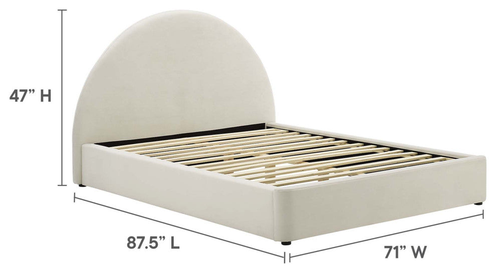 Resort Performance Velvet Arched Round Queen Platform Bed, Alabaster