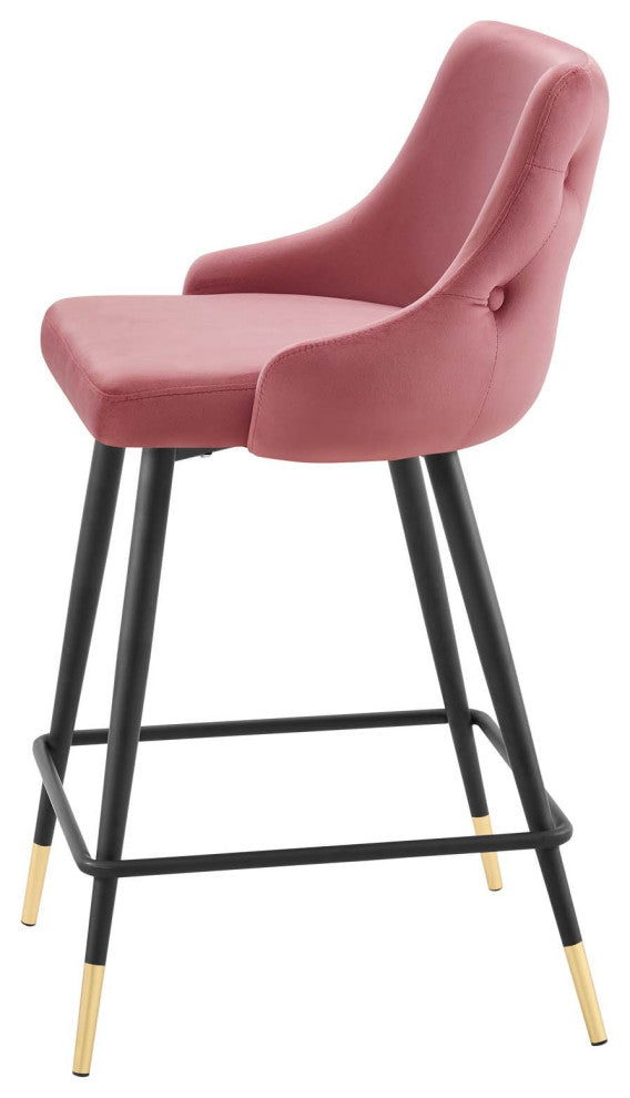 Counter Stool Chair, Velvet, Pink, Modern, Bar Pub Bistro Restaurant Hospitality