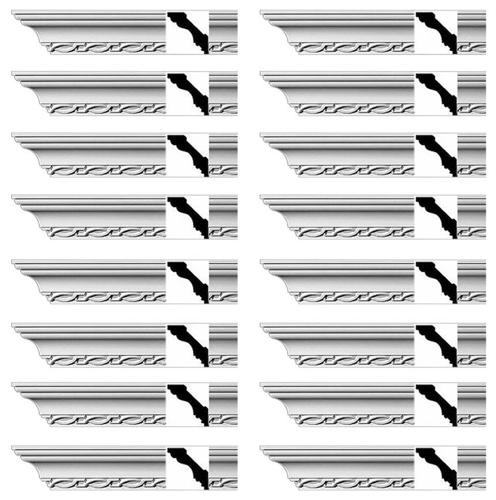 Ornate Cornice White Urethane Pembroke Design 16 Pieces Totaling 1504" Length