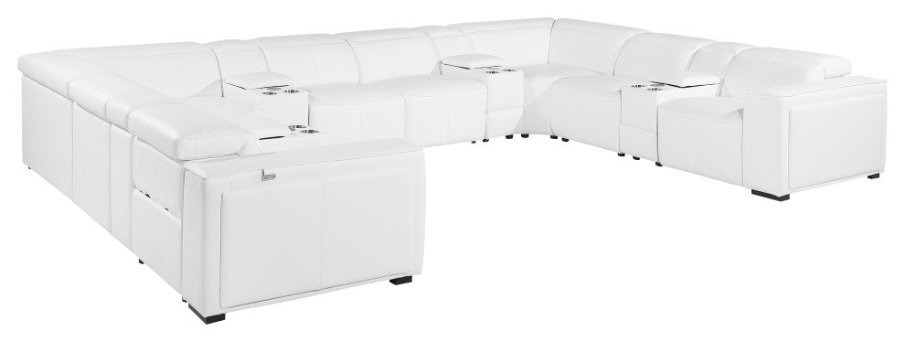 Niccolo Italian Leather 12-Piece U-Shaped 4 Power Reclining Sectional, White